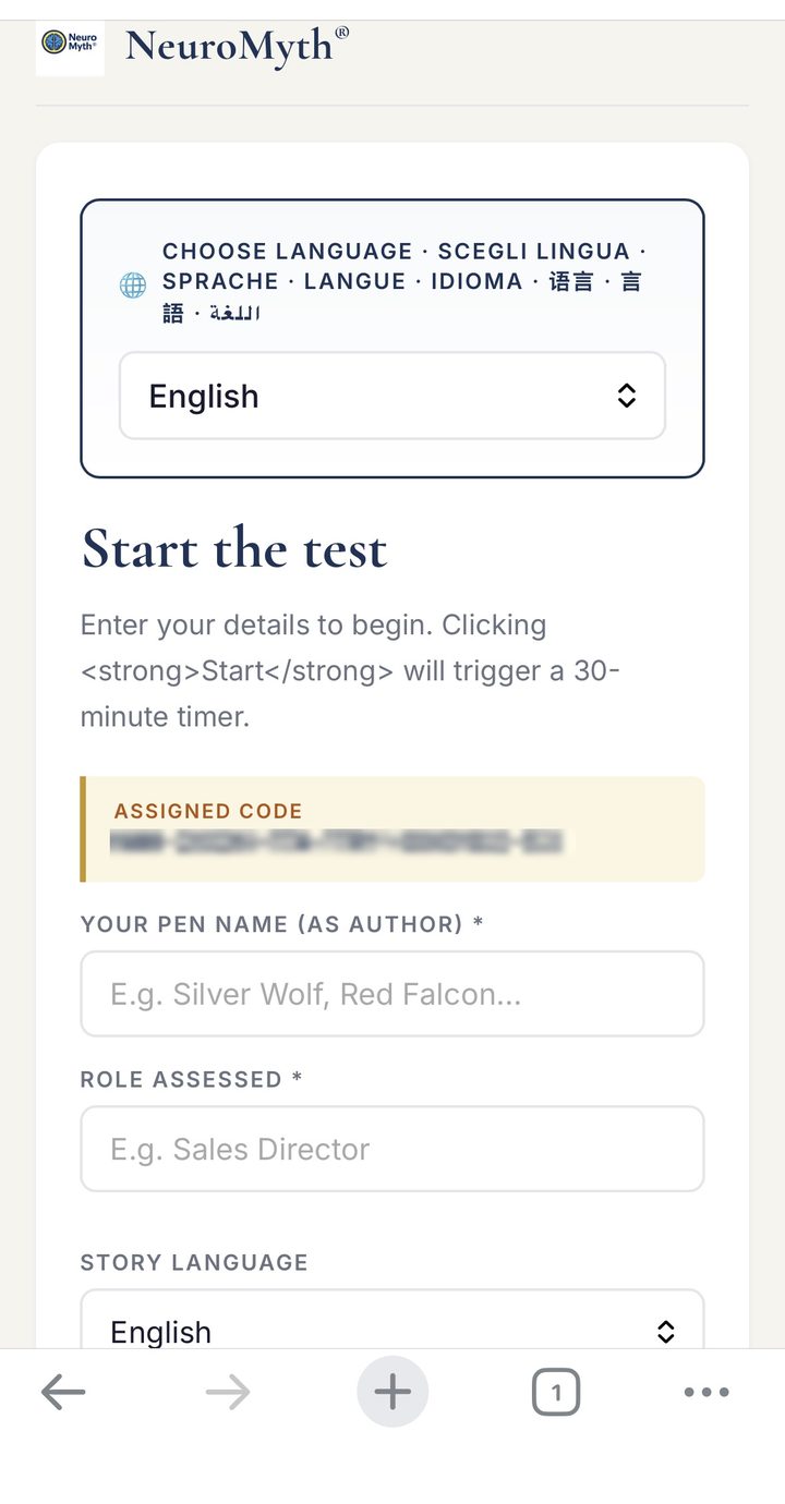 The online test page where the candidate writes their story after accepting privacy and AI notices